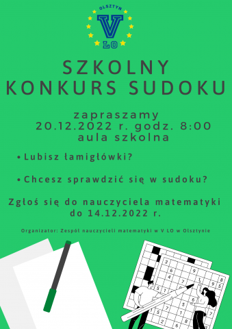 Plakat o konkursie sudoku