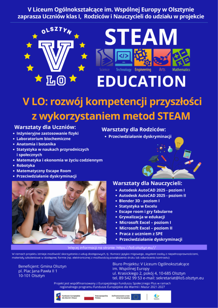 Rekrutacja do projektu „V LO: rozwój kompetencji przyszłości z wykorzystaniem metod STEAM”